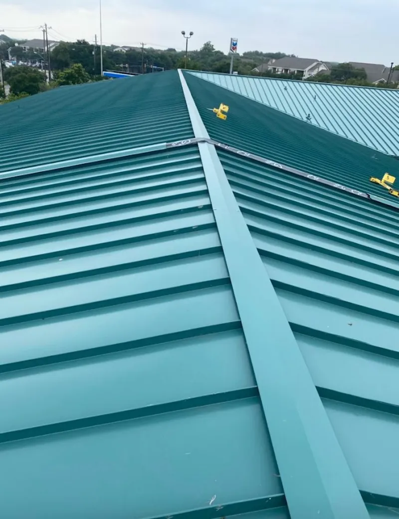 Green commercial metal roof ridge and valley for Metal Roof Repair in Hallandale Beach